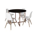 Ver imagem 6 de Mesa Jantar Industrial Redonda 110Cm Preta Base V Cobre C/4 Cadeiras Branca Base Madeira Cor: Preto