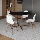 Ver imagem 1 de Mesa Jantar Industrial Redonda 110Cm Preta Base V Cobre C/4 Cadeiras Branca Base Madeira Cor: Preto