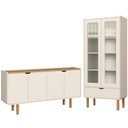 Ver imagem 1 de Cristaleira 180x80 Cm e Buffet 160 Cm Aura Pes Madeira Maciça Off White Artesano