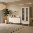 Ver mais imagens de Cristaleira 180x80 Cm e Buffet 160 Cm Aura Pes Madeira Maciça Off White Artesano