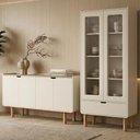 Ver imagem 2 de Cristaleira 180x80 Cm e Buffet 160 Cm Aura Pes Madeira Maciça Off White Artesano