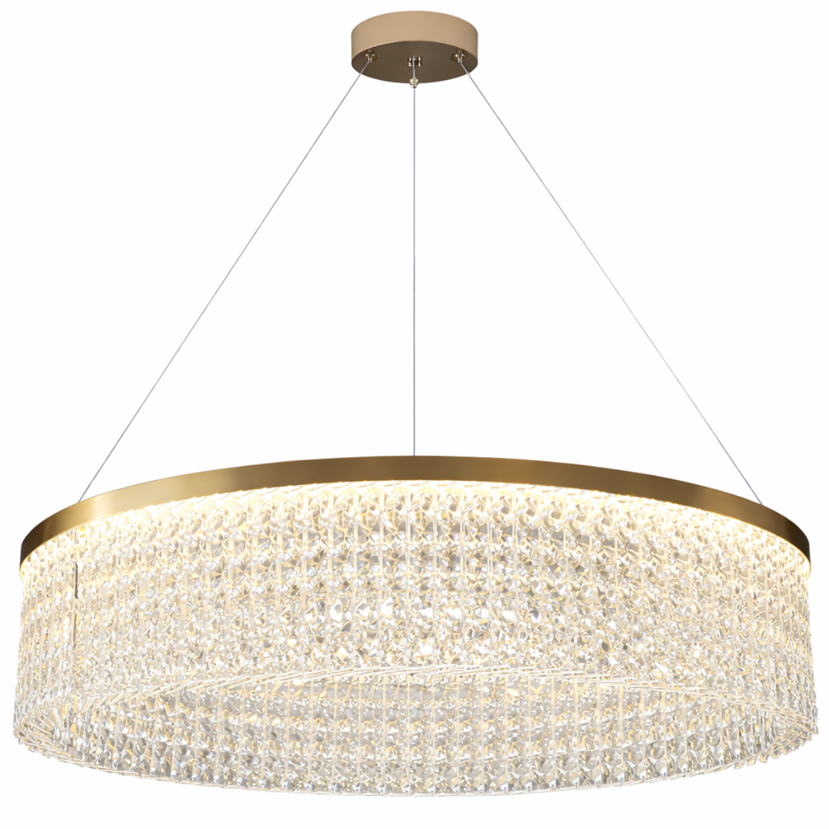 Ver imagem 1 de Lustre Redondo 136cm X 60cm Led 80 Cristais 3 Cores Multitemperatura Teto Gimpo Kjdd-l-448-60cm