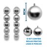 Kit Bola 8cm com 10 Peças + Meia Natalina + Guirlanda Decorada - Prata - 6