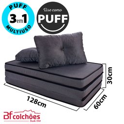 Puff Multiuso com Lençol e Travesseiro Casal 3 em 1 em Tecido Chumbo BF Colchões - 5