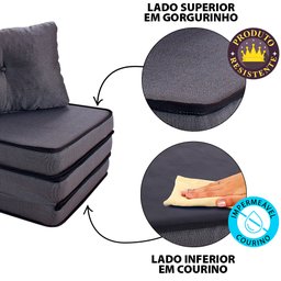 Puff Multiuso com Lençol e Travesseiro Casal 3 em 1 em Tecido Chumbo BF Colchões - 4