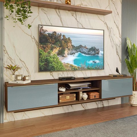 Rack Suspenso para Tv até 80 Polegadas 218 Cm 2 Portas Rustic/cinza Lux Madesa
