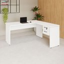 Ver imagem 7 de Mesa Escrivaninha 30mm 150cm em L com Gaveteiro Pés Painel F5 Office Cor:Branco