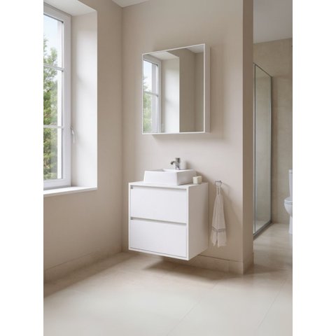 Gabinete para Banheiro com Cuba e Armario 60cm Mdf Branco Dubai - On Móveis