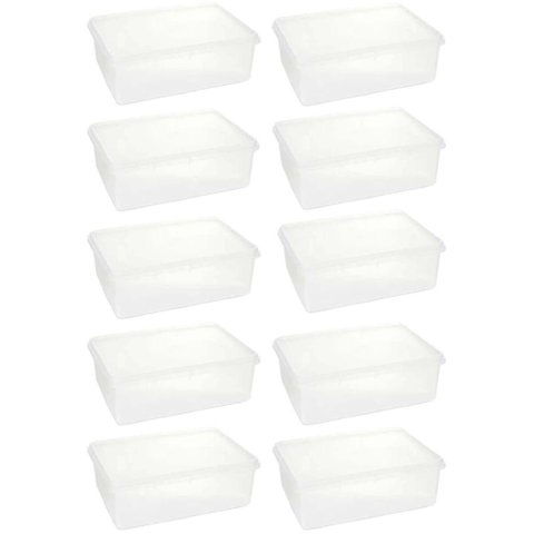 Kit 10 Caixas Organizadoras Plásticas Retangulares 3,5l com Tampa Hermética Empilhável Plasvale