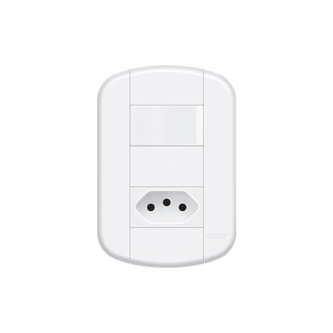 Interruptor Simples e Tomada 2p+t 10a Fame Blanc+ Distanciados com Placa 4x2 Branco
