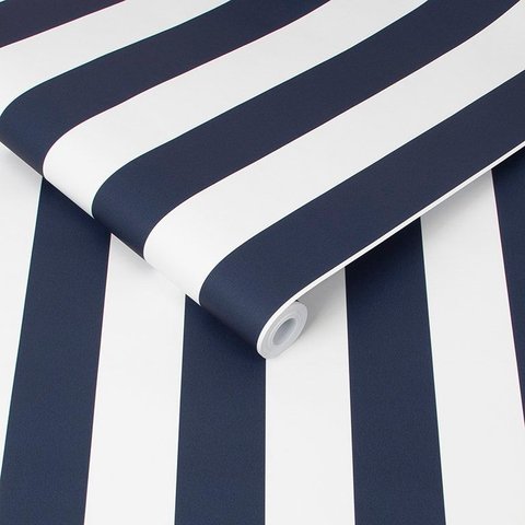 108557 Papel de Parede Importado Listrado Azul Marinho Rolo 5MT²