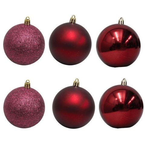 Bolinha de Natal Mix de Modelos C- 6 Peças 8cm- Vinho - Chibrali