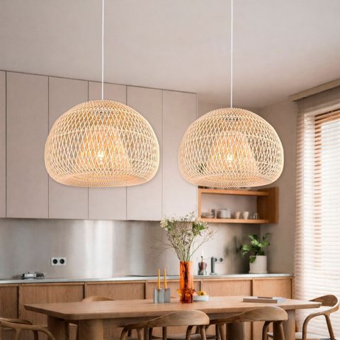 2 Pendente Rattan Fibra Natural Artesanal Sala Fib07