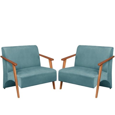 Poltrona Namoradeira Venus Braço Madeira Maciça Suede Unidecor Turquesa