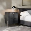 Ver imagem 2 de Mesa de Cabeceira Canto Lateral de Cama Quarto Moriah 45cm Grafite Base Champagne