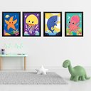 Ver imagem 1 de Kit 4 Quadros Quarto Infantil Tema Animais Marinhos 24x18cm - com Vidro:moldura Preta