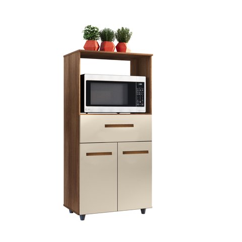 Balcão Multiuso Luna 60cm Nicho para Forno 2 Portas 1 Gaveta - Savana/off White Móblis