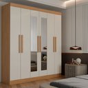 Ver imagem 3 de Guarda-Roupa Casal Albuquerque 6 Portas 2 Gavetas 100% MDF com Espelho Cinamomo/Off White - Panorama