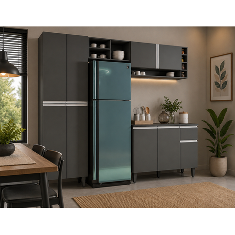 Cozinha Modulada Completa Vanessa com 9 Portas Cinza Fosco AJL