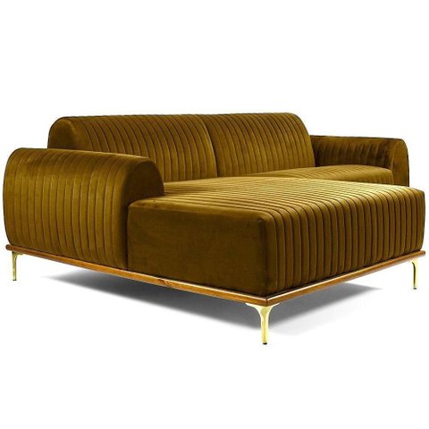 Sofá Molino 3 Lugares 230cm Chaise Direito Pés Gold Veludo Mostarda - Nexta Casa