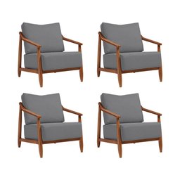 Kit 4 Poltronas Decorativa Vita Estofada Linho Cinza Chumbo - Mel - 1