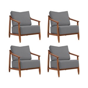 Kit 4 Poltronas Decorativa Vita Estofada Linho Cinza Chumbo - Mel