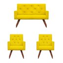 Ver imagem 1 de Kit Namoradeira + 2 Poltronas Decorativa Nina Capitonê Suede Amarelo - Dominic Decor