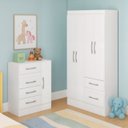Ver imagem 1 de Quarto Infantil com Cômoda 4 Gavetas e 1 Porta Guarda-Roupa 4 Portas e 2 Gavetas Ninho Branco