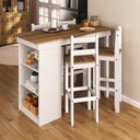 Ver imagem 2 de Mesa Bancada Madeira Maciça 3 Nichos na Lateral com 4 Banquetas–santurini Branco / Cera Castanho