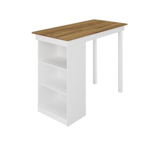 Mesa Bancada Madeira Maciça 3 Nichos na Lateral com 4 Banquetas–santurini Branco / Cera Castanho