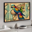 Ver imagem 2 de Quadro Decorativo Mapa-múndi Araras Vintage - 50x70cm:moldura Preta