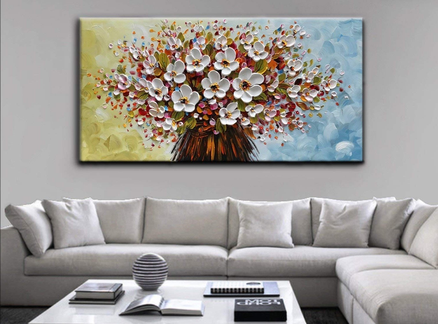 Quadro Pintura Tela flores único tamanho branco óleo 5320: 80cm (A) x 160	cm (L) - 5