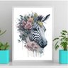 Quadro Decorativo Zebra Aquarela 33x24cm:Madeira branca - 1