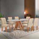 Ver imagem 1 de Mesa de Jantar 6 Lugares Kyra/Arizona com Vidro Cinamomo/Off White/Suede Cru - Cel Móveis
