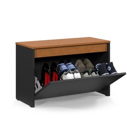 Sapateira Charme com Porta Basculante para Hall de Entrada ou Quarto - Preto com Freijó - 5