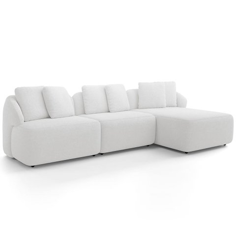 Sofá 4 Lugares com Chaise Direito Sala Living 294cm Arlo F04 Bouclê Off White - Lyam Decor