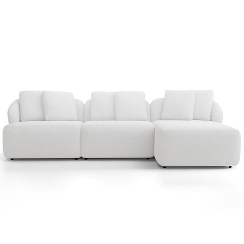 Sofá 4 Lugares com Chaise Direito Sala Living 294cm Arlo F04 Bouclê Off White - Lyam Decor