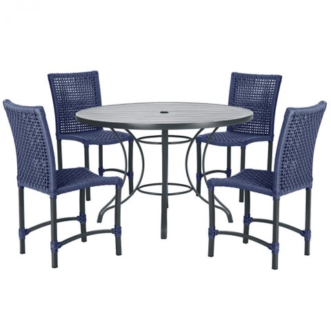 Mesa Ascoli 100 Cm com 4 Cadeiras Cannes de Alumínio, Pintura Preta e Trama Tela de Corda Náutica