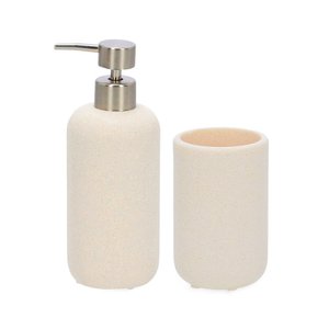 Kit com Porta-sabonete Líquido e Copo em Polirresina Bege