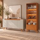 Ver imagem 1 de Conjunto Sala de Jantar Atenas Buffet Off White/Naturalle Cristaleira Naturalle Mavaular