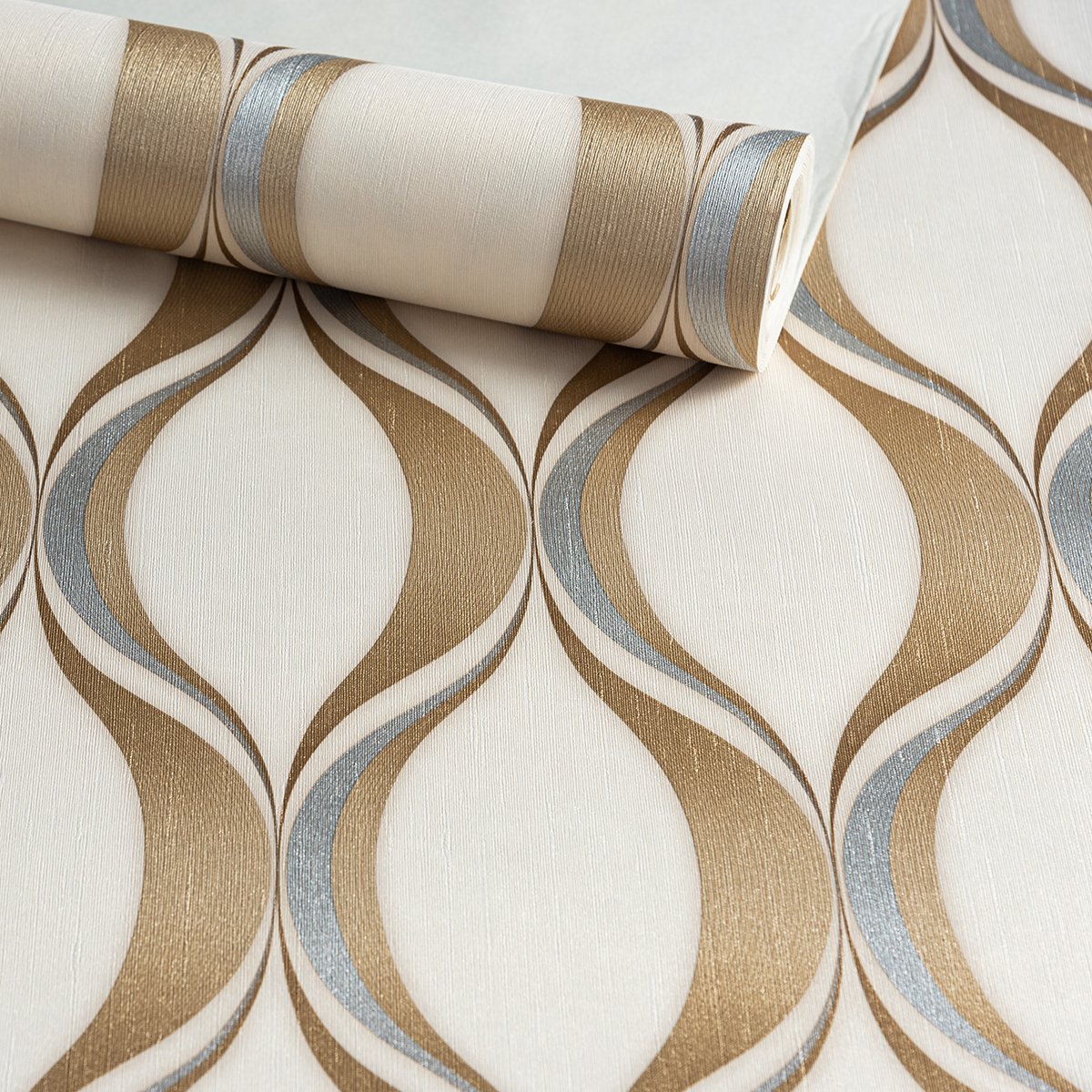Papel De Parede Vinílico Lavável Relevo Geométrico Ondas Douradas ...