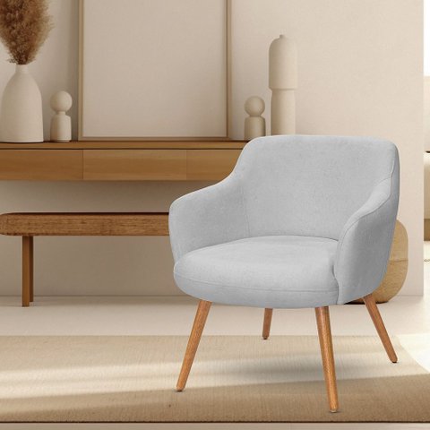Poltrona Decorativa Jade Pés Palito Castanho Bouclé Cinza Claro - Nexta Casa