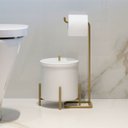 Ver imagem 4 de Lixeira Branca com Detalhes em Dourado 6 Litros Alumínio Suspensa Cozinha Escritório Level - Édecasa