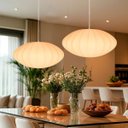 Ver imagem 4 de 3 Lustre Pendente Tecido Seda Bubble Branco Moderno Tec02