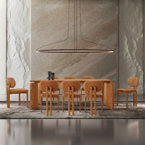 Mesa de Jantar Nala 220cm Madeira Tampo Laminado com 8 Cadeiras Nala