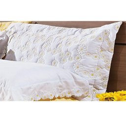 Kit Cobre Leito Casal 03 Peças Bordado Nuance Branco Amarelo - 5