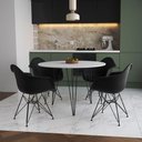 Ver imagem 1 de Mesa Jantar Redonda 90cm Branca Clips 3 Pés com 4 Poltronas Pretas Ferro Preto Branco