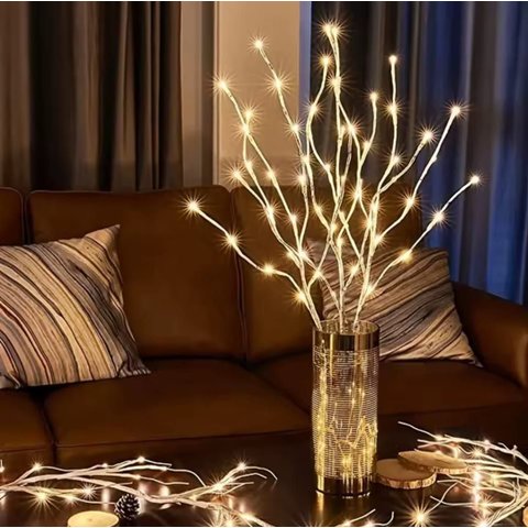 Galho Decorativo com Luzes LED Branco Quente 1 Unidade Galho Flexível para Vasos Decoração para Sala