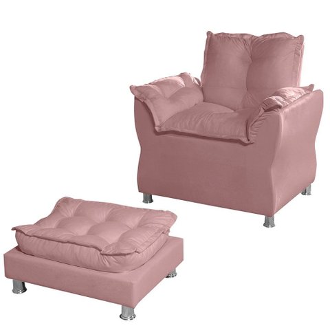 Poltrona de Decoração e Escritoria e Sala de Estar Opala Turna Rose + Puff Descanso de Pes