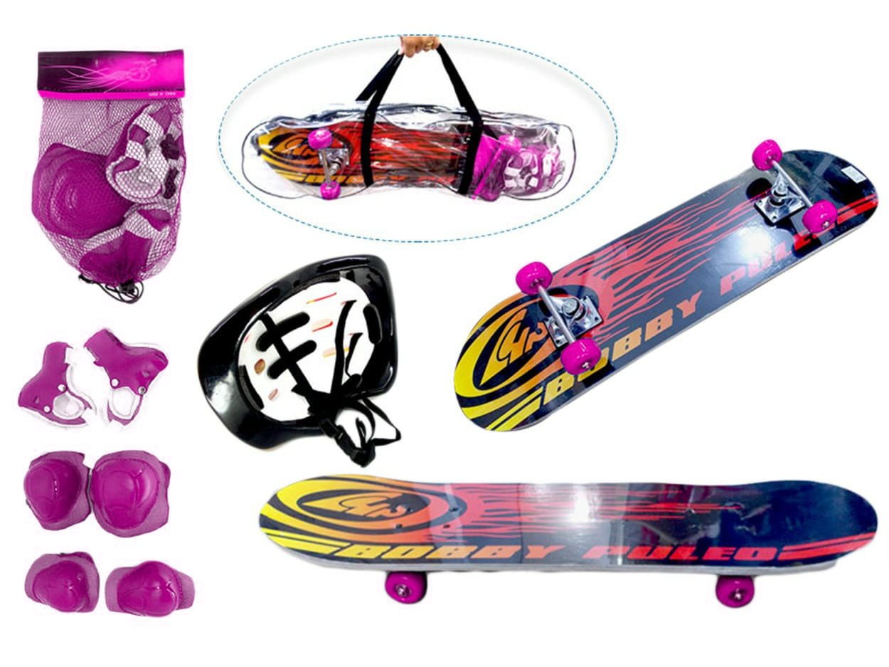 Kit Skate Infantil com Capacete, Joelheiras e Cotoveleiras - Rosa ...